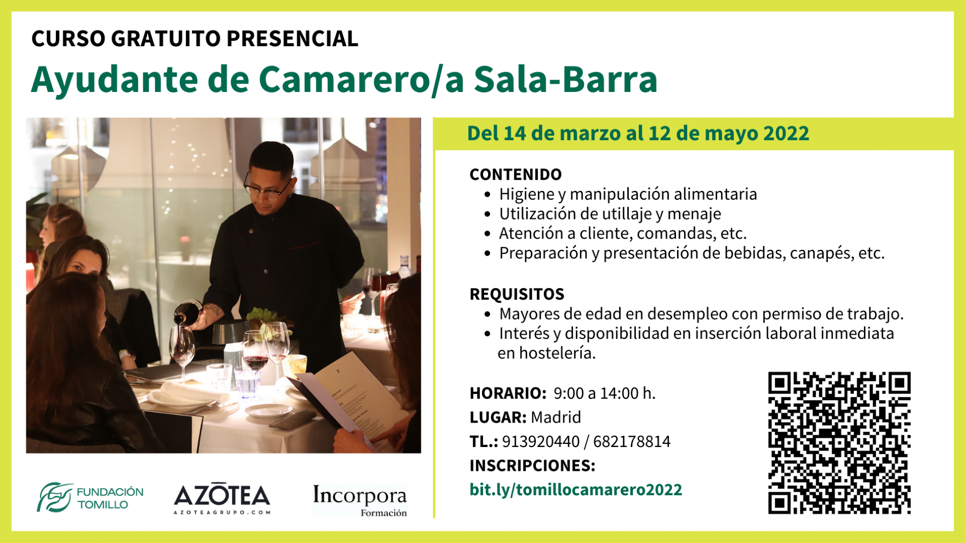 Curso Ayudante Camarera/o Barra/Sala